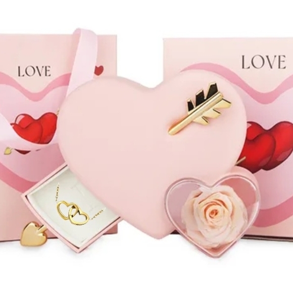 Jewelry - Heart & Arrow Jewelry Case – Eternal Rose & Double Heart Pendant